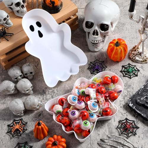 Wiwiqing 2 Pcs Halloween Ghost Candy Bowl Ghost Shaped Serving Tray Plates Plastic Spooky Dessert Platter Dish for Halloween Trick or Treat Party Food Storage Charcuterie Board Serving Supplies - Image 4