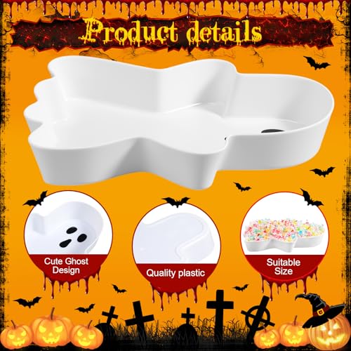 Wiwiqing 2 Pcs Halloween Ghost Candy Bowl Ghost Shaped Serving Tray Plates Plastic Spooky Dessert Platter Dish for Halloween Trick or Treat Party Food Storage Charcuterie Board Serving Supplies - Image 3