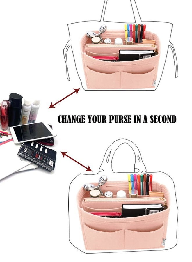 LEXSION Felt Purse Bag Organizer Insert with zipper Bag Tote Shaper Fit Speedy Neverful PM MM, 1-Pink, Medium - Image 5