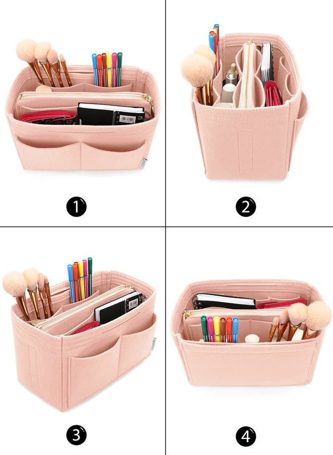LEXSION Felt Purse Bag Organizer Insert with zipper Bag Tote Shaper Fit Speedy Neverful PM MM, 1-Pink, Medium - Image 4