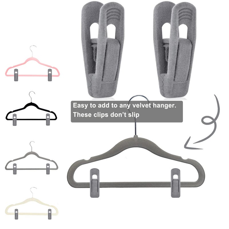 Tofiigrem Grey Hanger Clips For Velvet Hangers - 40 Pcs Gray Nonslip Velvet Hanger Clips  Skirt Hanger Flocking Clips Fit For Slim Velvet Hangers - Image 4