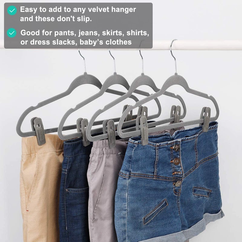 Tofiigrem Grey Hanger Clips For Velvet Hangers - 40 Pcs Gray Nonslip Velvet Hanger Clips  Skirt Hanger Flocking Clips Fit For Slim Velvet Hangers - Image 3