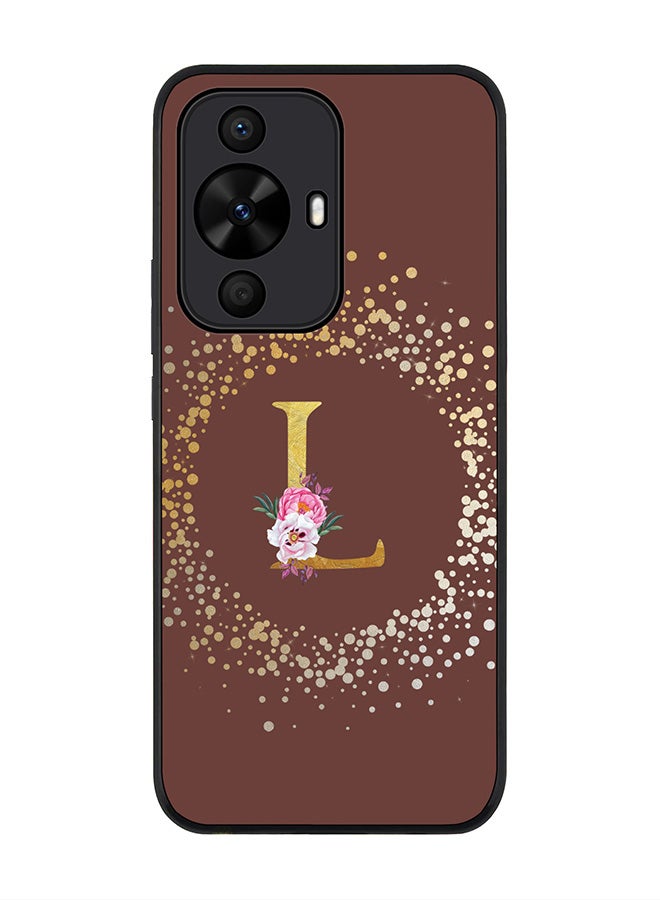 Stylizedd Rugged Black edge case for Huawei nova 12s / Huawei nova 11/ Huawei nova 12 Lite 4G,Custom Monogram Initial Letter Floral Pattern Alphabet - L (Brown) - Image 1