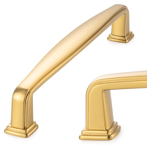 KOOFIZO 10 Pack 5 Inch Brushed Gold Kitchen Cabinet Pulls Brushed Gold Cabinet Handles Gold Cabinet Hardware for Kitchen Cabinets 1817 Drawer Dresser Cupboard Bedroom - Image 1