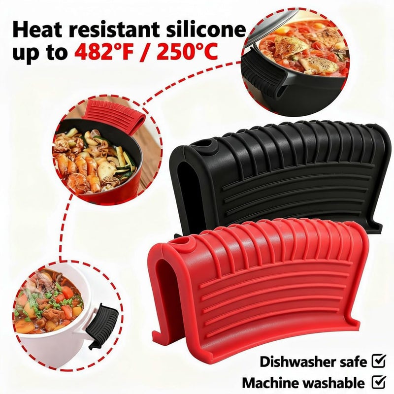 Intatikoo 2 Pairs of Silicone Assist Handle Holder,Cast Iron Pan Skillet Handle Covers Soup POTS Pot Handle Holders,Handle Protectors Non-Slip Pot Holder Sleeve,Frying pan Casserole Oven Tray Cookware - Image 3