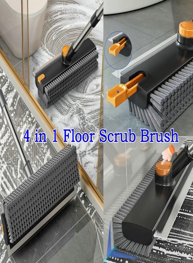 ARAINY 4 in 1 Floor Scrub Brush with Squeegee Long Handle Grout Brush 52'' 2026 Upgraded Multi-Functional Stiff Bristle Cleaning Scrub Brush Rotating Tile Brush for Cleaning Bathroom Patio, Pool, Garage - Image 4