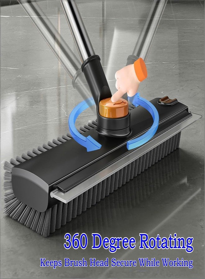 ARAINY 4 in 1 Floor Scrub Brush with Squeegee Long Handle Grout Brush 52'' 2026 Upgraded Multi-Functional Stiff Bristle Cleaning Scrub Brush Rotating Tile Brush for Cleaning Bathroom Patio, Pool, Garage - Image 2