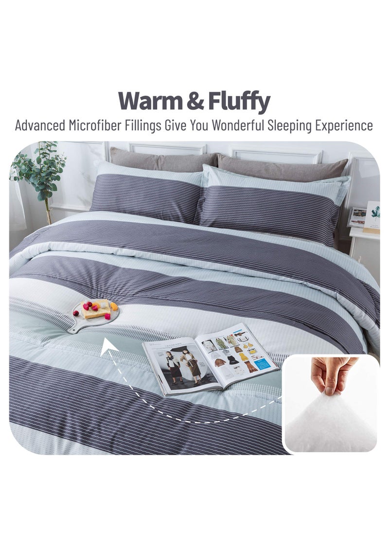 Andency Andency Stripe Comforter Set Twin Size (66x90 Inch)  2 Pieces Mint Green Patchwork Striped Comforter  Soft Microfiber Down Alternative Comforter Bedding Set with Corner Loops (Mint  White  Grey)  - Image 5