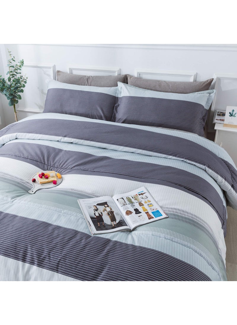 Andency Andency Stripe Comforter Set Twin Size (66x90 Inch)  2 Pieces Mint Green Patchwork Striped Comforter  Soft Microfiber Down Alternative Comforter Bedding Set with Corner Loops (Mint  White  Grey)  - Image 1