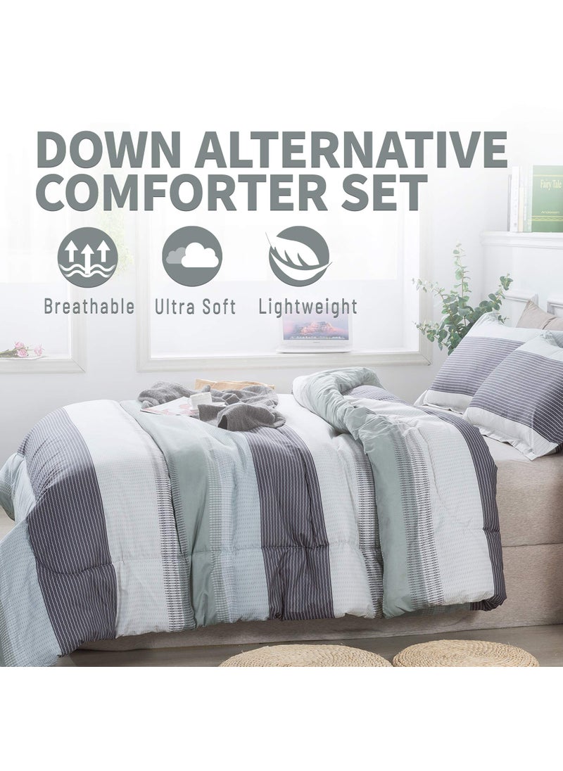 Andency Andency Stripe Comforter Set Twin Size (66x90 Inch)  2 Pieces Mint Green Patchwork Striped Comforter  Soft Microfiber Down Alternative Comforter Bedding Set with Corner Loops (Mint  White  Grey)  - Image 4