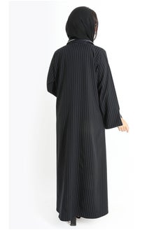 اكسا عباية فخمة مخططة ياقة ملكية AIK6067 اسود  - Image 4