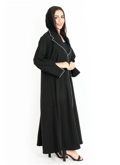 اكسا عباية فخمة مخططة ياقة ملكية AIK6067 اسود  - Image 3