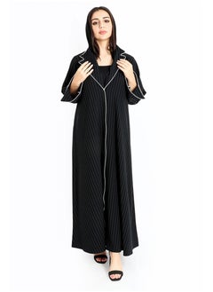 اكسا عباية فخمة مخططة ياقة ملكية AIK6067 اسود  - Image 1