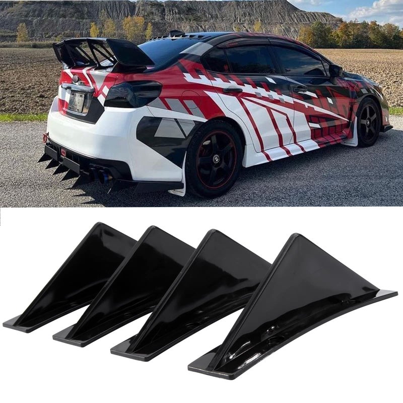 JMTBNO 4pcs Universal Curved Shape Rear Bumper Diffuser Shark Fin Spoiler Trim Covers Decoration Set Lip Wing SplitterBlack - Image 2