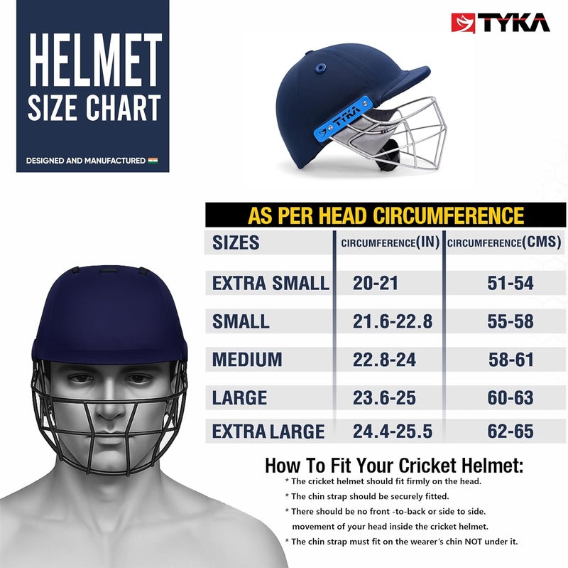 TYKA Force (Match) Steel Grill Cricket Helmet with Back Adjuster - Lightweight, Strong for Cricketers (Navy, Large) - Image 4
