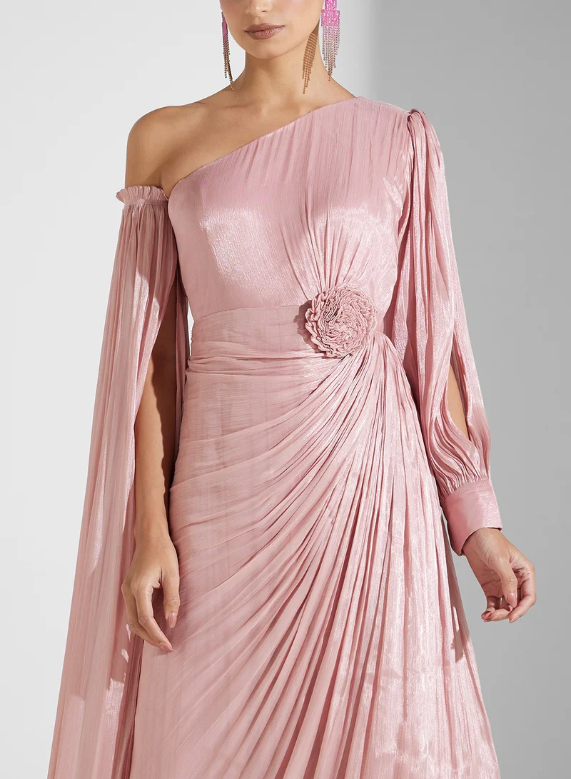 Golden Apple Asymmetric Pleated Gown Dress
