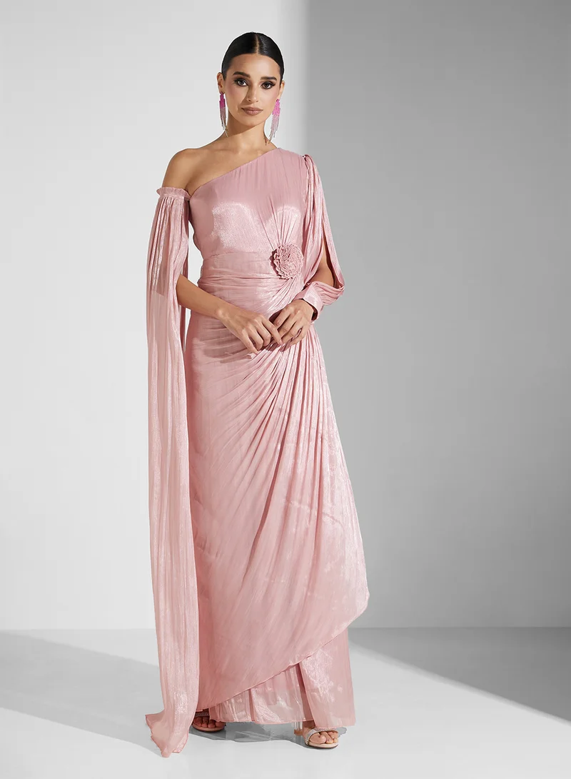 Golden Apple Asymmetric Pleated Gown Dress