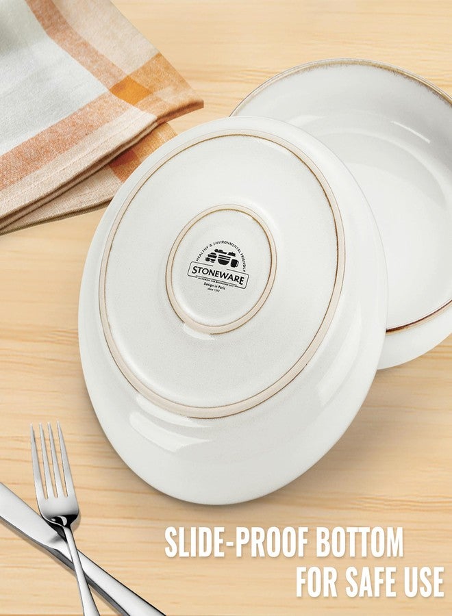 Herogo Stoneware Pasta Bowls Set of 4, 37 Ounce Large Wide Shallow Plates and Stackable Serving Bowls Sets for Salad Soup Cereal, Microwave & Dishwasher Safe, Ivory White - Image 4