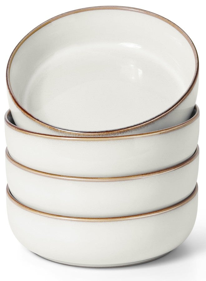 Herogo Stoneware Pasta Bowls Set of 4, 37 Ounce Large Wide Shallow Plates and Stackable Serving Bowls Sets for Salad Soup Cereal, Microwave & Dishwasher Safe, Ivory White - Image 1