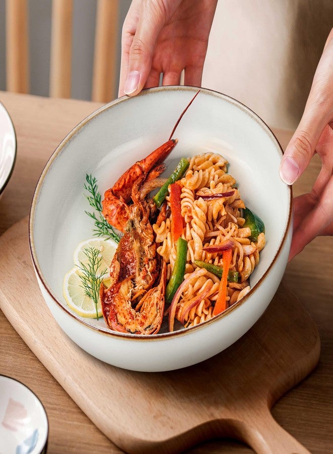Herogo Stoneware Pasta Bowls Set of 4, 37 Ounce Large Wide Shallow Plates and Stackable Serving Bowls Sets for Salad Soup Cereal, Microwave & Dishwasher Safe, Ivory White - Image 5