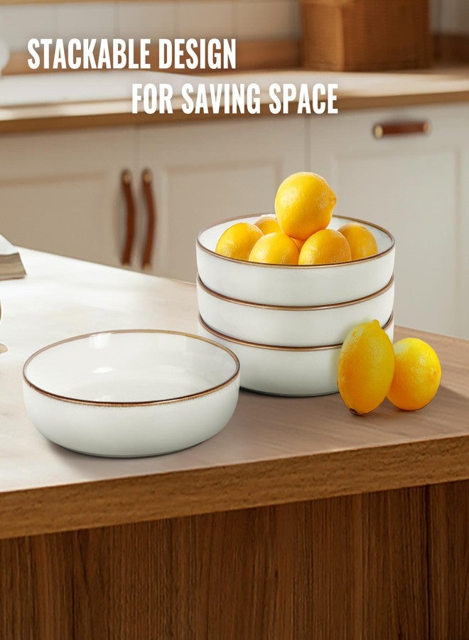 Herogo Stoneware Pasta Bowls Set of 4, 37 Ounce Large Wide Shallow Plates and Stackable Serving Bowls Sets for Salad Soup Cereal, Microwave & Dishwasher Safe, Ivory White - Image 3