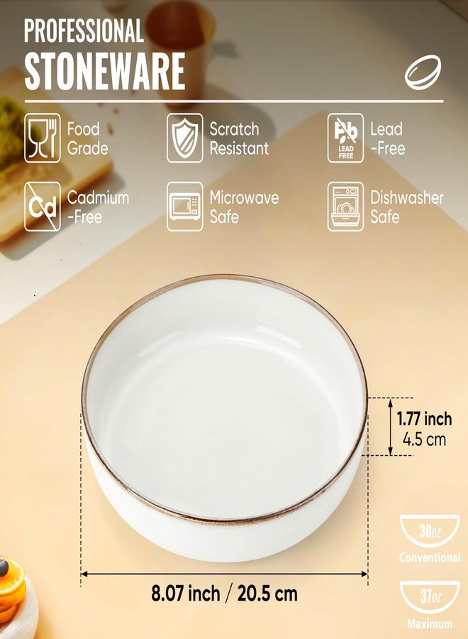 Herogo Stoneware Pasta Bowls Set of 4, 37 Ounce Large Wide Shallow Plates and Stackable Serving Bowls Sets for Salad Soup Cereal, Microwave & Dishwasher Safe, Ivory White - Image 2