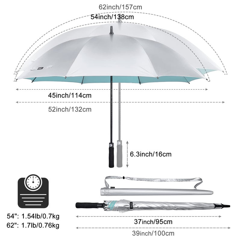 G4Free 62 Inch Windproof UV Protection Golf Umbrella - Extra Large Automatic Open Silver Coated Stick Umbrella (Lake Blue) - Image 2