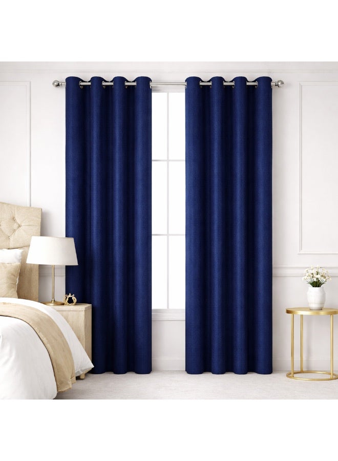 Bliss Casa Indigo Lite Window Curtains 2 Pack 240 x 140 cm – Lightweight Solid Eyelet Curtains for Bedroom Living Room – Soft Light Filtering Drapes