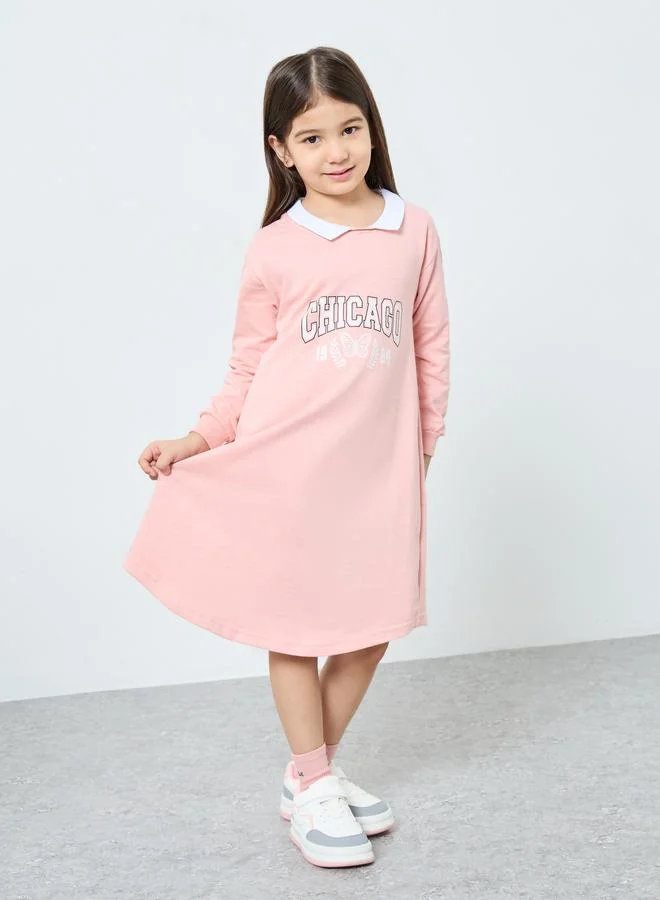 Styli Styli Girls Pink Graphic Print Casual Dress