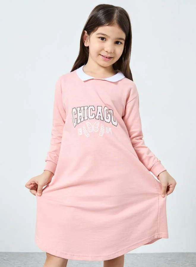 Styli Styli Girls Pink Graphic Print Casual Dress