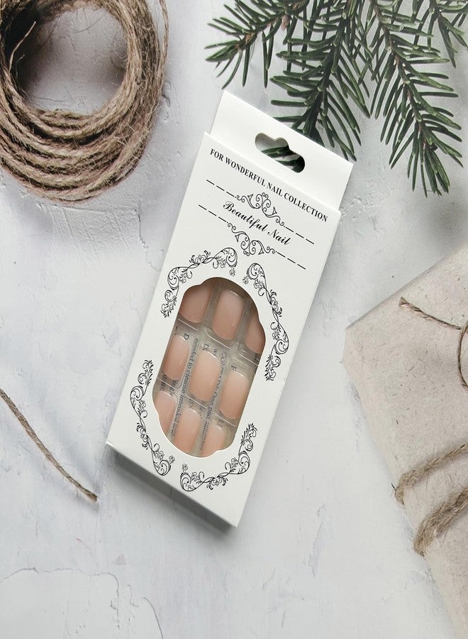 HJKDSFD Extra Short Press on Nails Acrylic Square Fake Nails with Nail Glue Nude Pink False Nails with Artificial Glossy Designs Full Cover Stick on Nails for Women Nail Decorations - Image 5