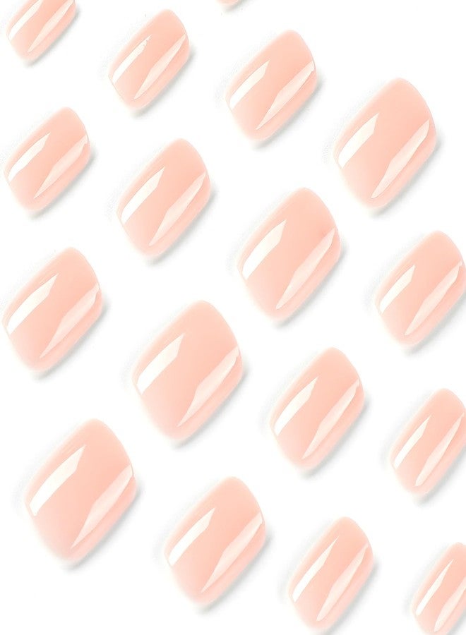 HJKDSFD Extra Short Press on Nails Acrylic Square Fake Nails with Nail Glue Nude Pink False Nails with Artificial Glossy Designs Full Cover Stick on Nails for Women Nail Decorations - Image 3