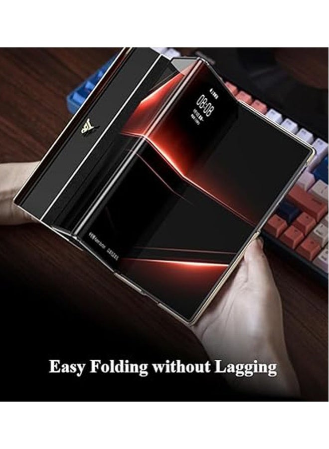 Leather Case for Huawei Mate XT Ultimate (2024),Electroplated Frosted Diamond Lattice Textured Flip Phone Case with Smart Window  Auto Sleep/Wake,Anti-fall Protective Cover - Image 3