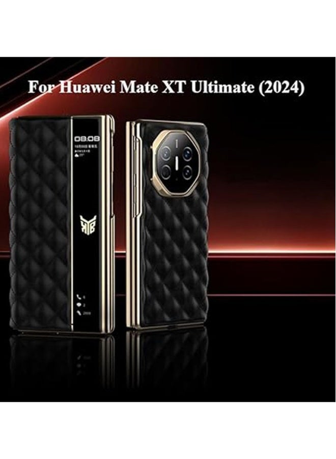 Leather Case for Huawei Mate XT Ultimate (2024),Electroplated Frosted Diamond Lattice Textured Flip Phone Case with Smart Window  Auto Sleep/Wake,Anti-fall Protective Cover - Image 2
