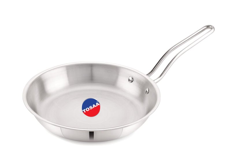 Tosaa Stainless Steel Triply Frypan | Frying Pan | Steel Frying Pan with Triply Base | Steel Fry pan | Gas and Induction Compatible 24cm, Silver - Image 2