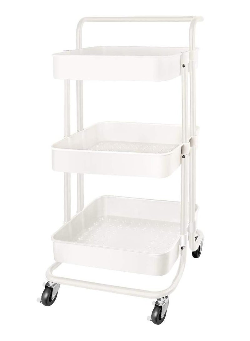 DubaiGallery عربة أدوات متحركة بثلاثة مستويات، عربات تنظيم التخزين، عربة تخزين متعددة الوظائف، عربة حرفية بعجلات قابلة للقفل، تجميع سهل للحمام، المطبخ، المكتب - Image 1