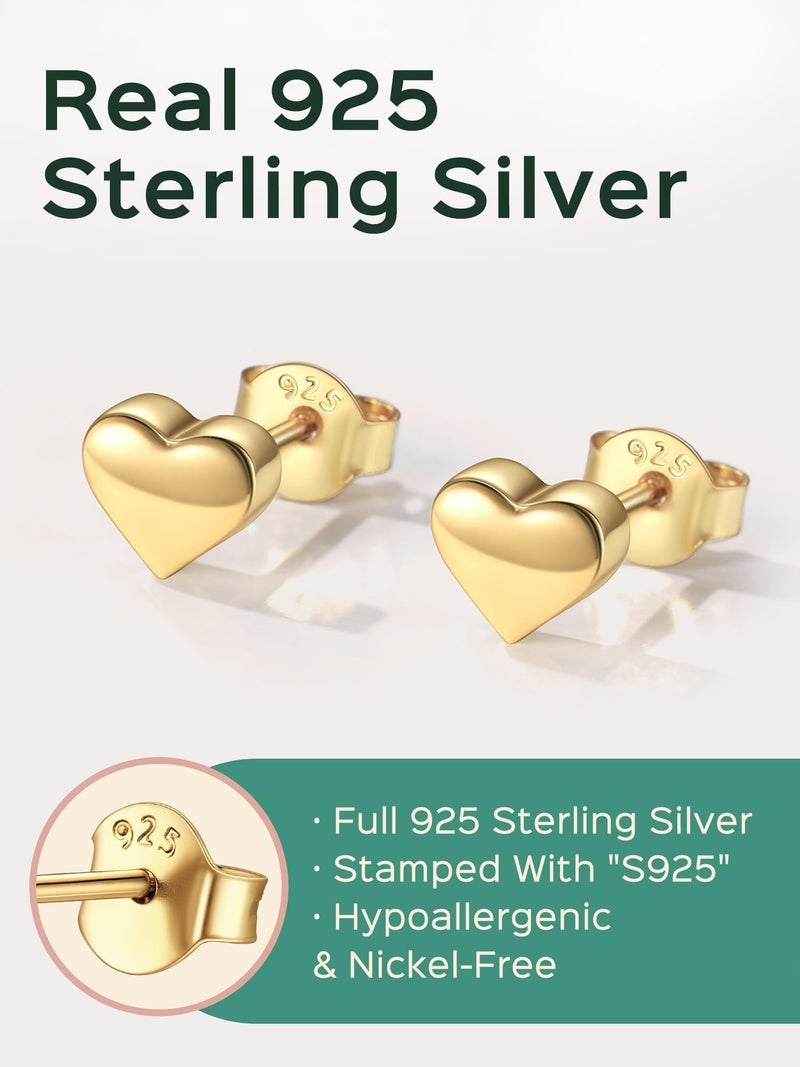 ChicSilver 14k Gold Plated Stud Earrings for Women Hypoallergenic Gold Plated Heart Earrings for Women Heart Stud Earring 7MM - Image 4