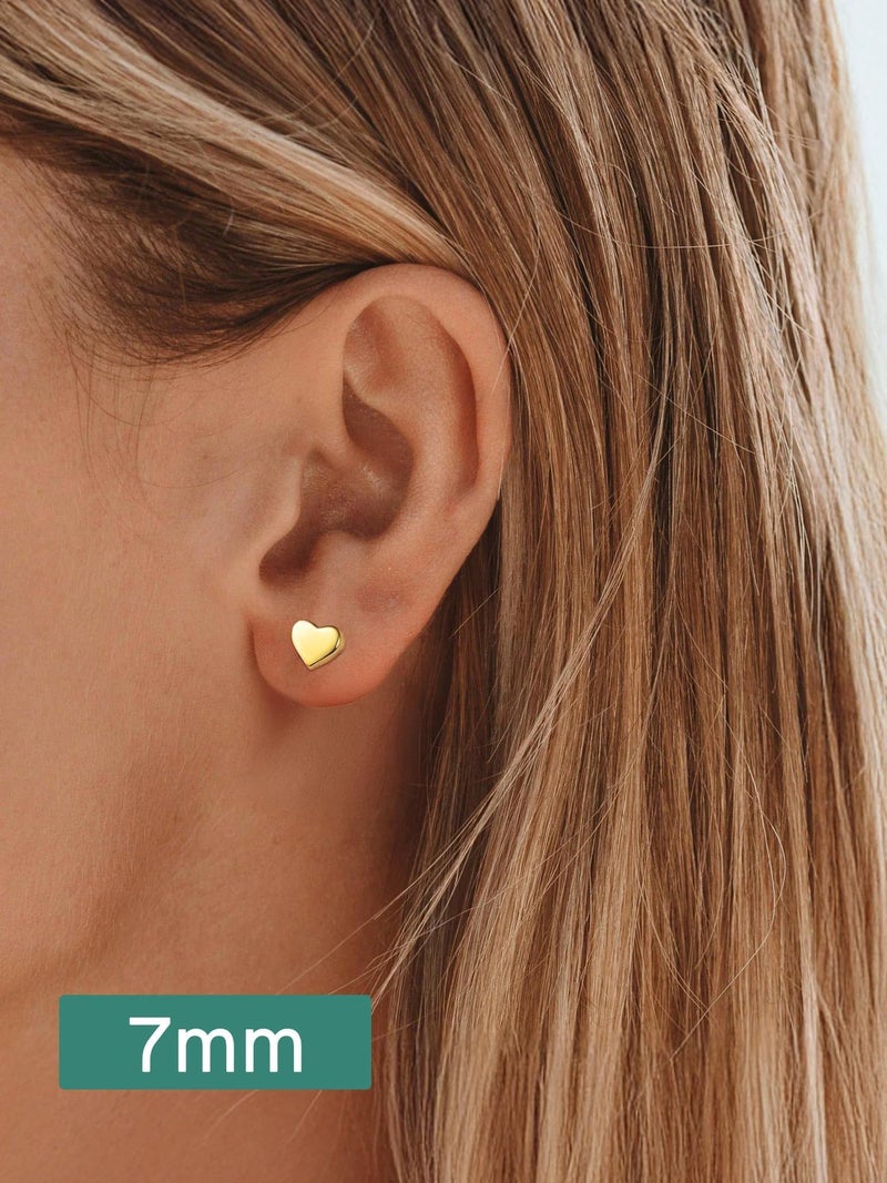 ChicSilver 14k Gold Plated Stud Earrings for Women Hypoallergenic Gold Plated Heart Earrings for Women Heart Stud Earring 7MM - Image 2