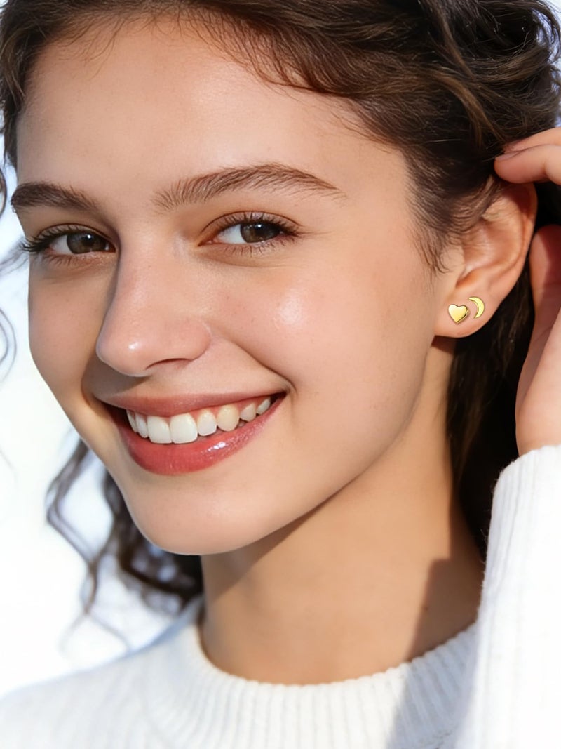 ChicSilver 14k Gold Plated Stud Earrings for Women Hypoallergenic Gold Plated Heart Earrings for Women Heart Stud Earring 7MM - Image 3