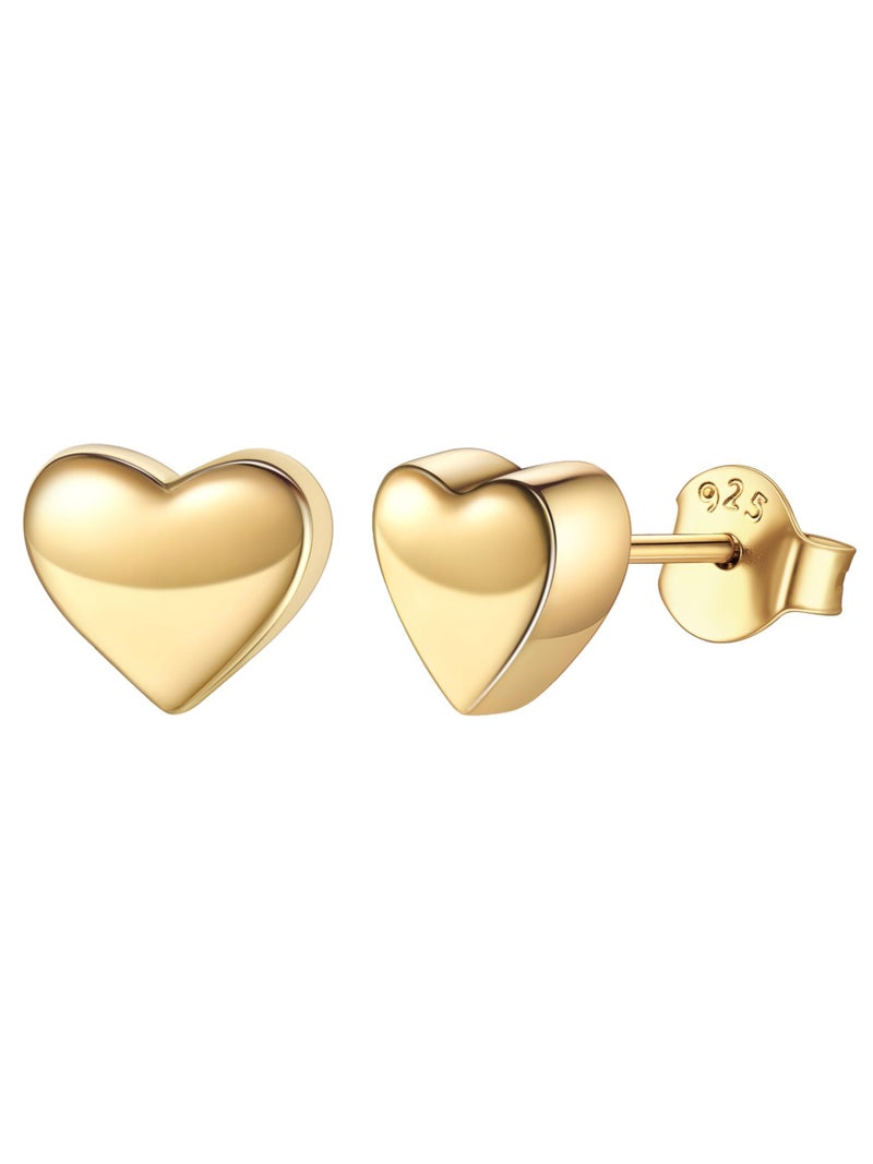 ChicSilver 14k Gold Plated Stud Earrings for Women Hypoallergenic Gold Plated Heart Earrings for Women Heart Stud Earring 7MM - Image 1