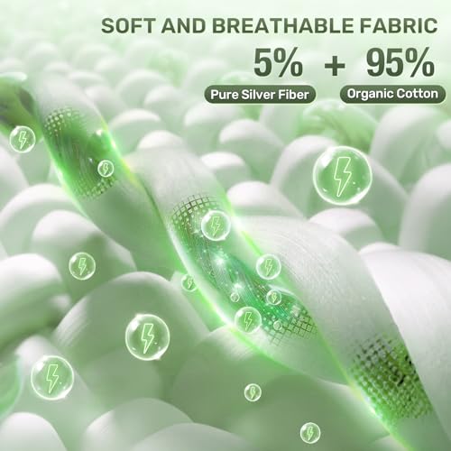 Reaks Grounding Sheets King Size, 95% Cotton + 5% Pure Silver Fiber, Fitted Bed Sheet with Deep Pocket Up to 15'', Earthing Mattress Pad with Grounding Cord - Image 2