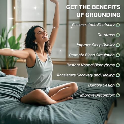 Reaks Grounding Sheets King Size, 95% Cotton + 5% Pure Silver Fiber, Fitted Bed Sheet with Deep Pocket Up to 15'', Earthing Mattress Pad with Grounding Cord - Image 5