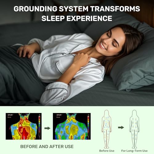 Reaks Grounding Sheets King Size, 95% Cotton + 5% Pure Silver Fiber, Fitted Bed Sheet with Deep Pocket Up to 15'', Earthing Mattress Pad with Grounding Cord - Image 3