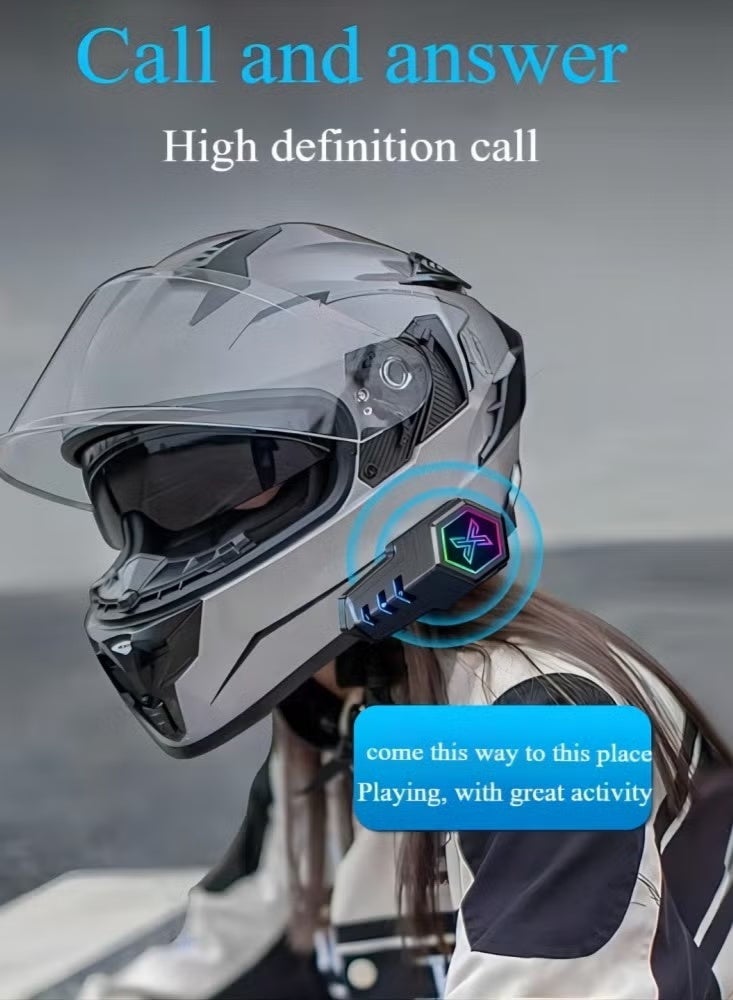 سماعات خوذة دراجات نارية - ميكروفون مزدوج بإلغاء الضوضاء، بأضواء RGB مبهرة وباس قوي ومقاومة الماء IPX6، متوافقة مع جميع الخوذ - Image 2