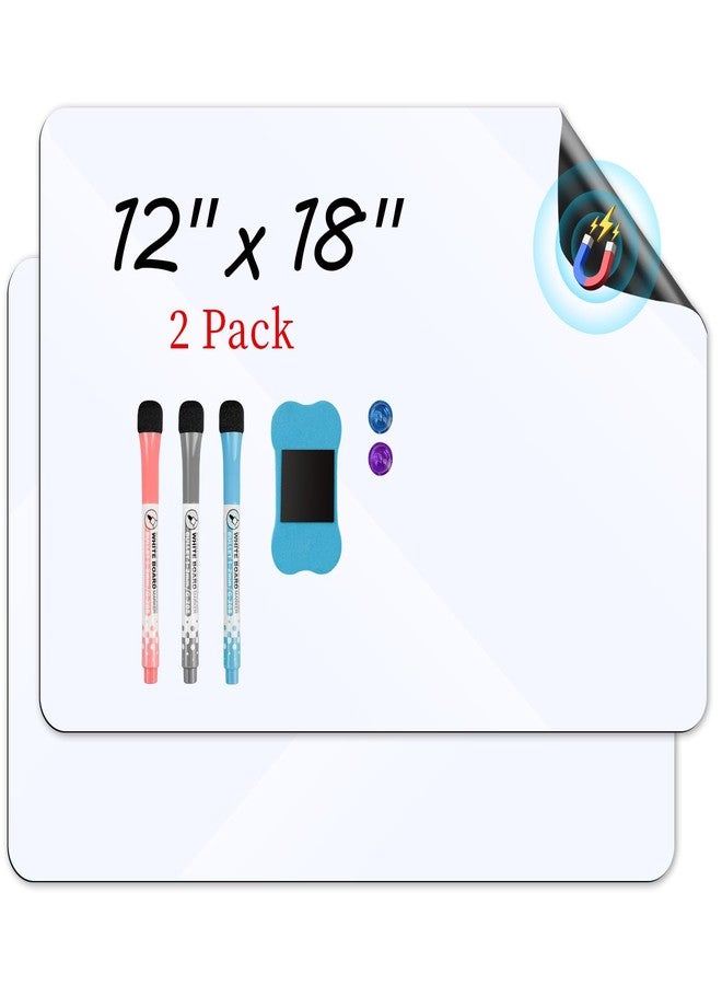 Windance Magnetic White Board for Fridge 12”x18” 2 Pack Small Dry Erase Board for Kitchen Organizer and Planner, Fridge Whiteboard for Family to-do List, Includes Markers and Eraser - Image 1