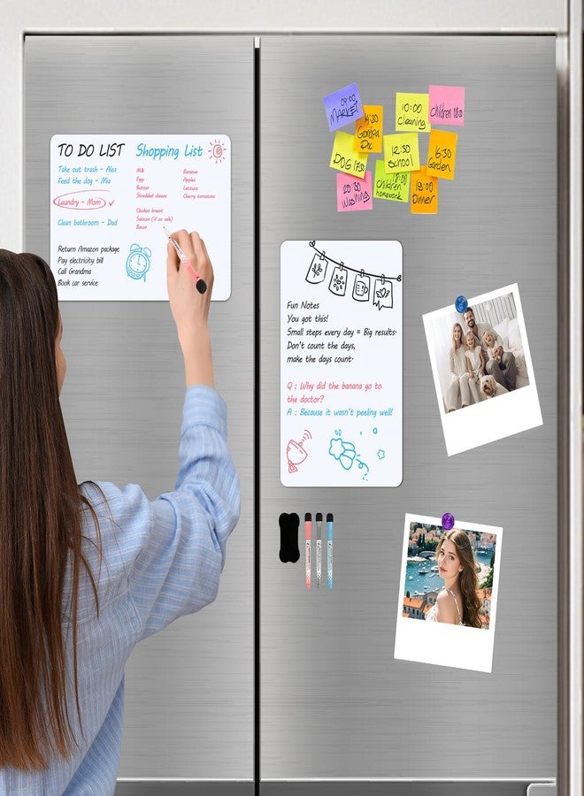 Windance Magnetic White Board for Fridge 12”x18” 2 Pack Small Dry Erase Board for Kitchen Organizer and Planner, Fridge Whiteboard for Family to-do List, Includes Markers and Eraser - Image 2