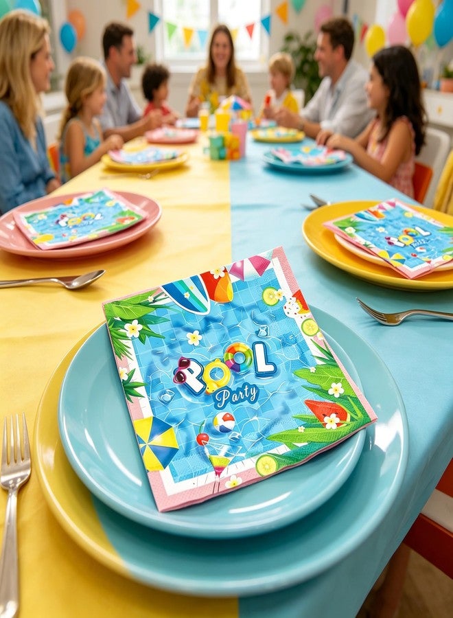 Tyotrbs 40Pcs Pool Party Paper Napkins Summer Party Napkins Supplies Decorations Hawaiian Napkins Dinner Napkins for Birthday (Blue) - Image 3