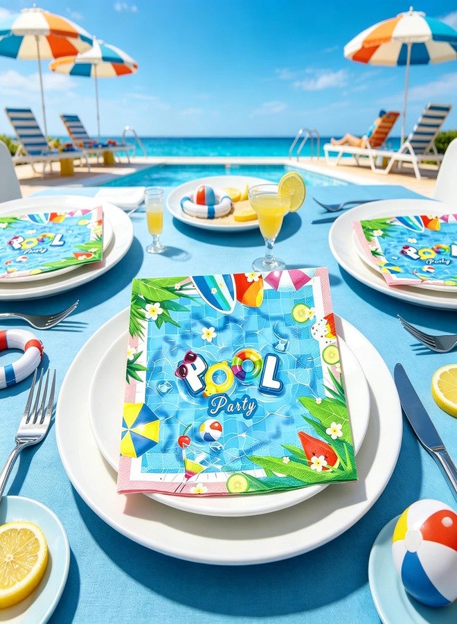 Tyotrbs 40Pcs Pool Party Paper Napkins Summer Party Napkins Supplies Decorations Hawaiian Napkins Dinner Napkins for Birthday (Blue) - Image 2