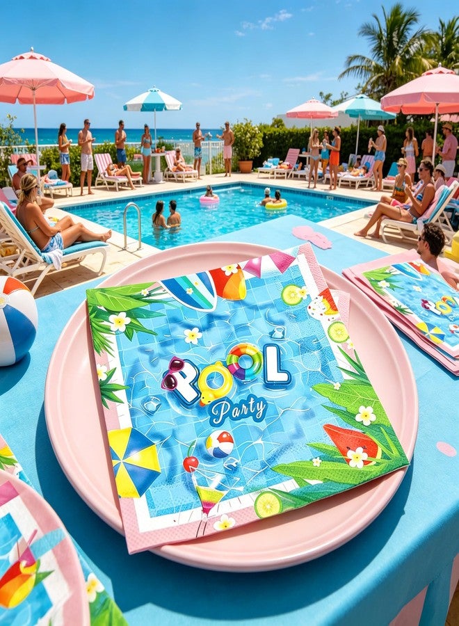 Tyotrbs 40Pcs Pool Party Paper Napkins Summer Party Napkins Supplies Decorations Hawaiian Napkins Dinner Napkins for Birthday (Blue) - Image 5