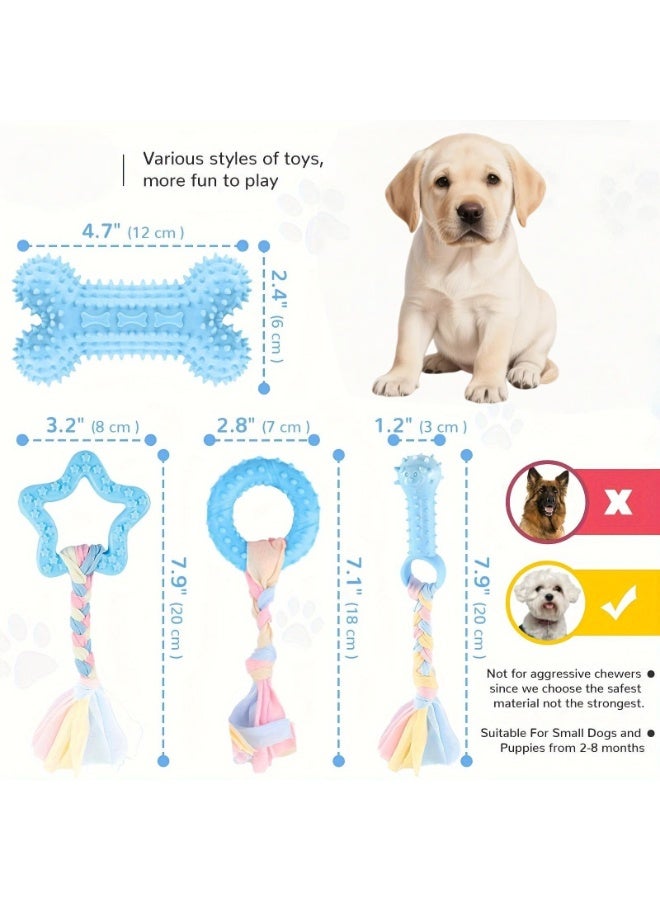 Puppy Chew Toys, 6-Piece Puppy Teething Chew Toy Set, with Ball and Colorful Rope, Natural Rubber, Interactive Pet Toy, Suitable for Small and Medium Dogs (Blue) - Image 4